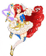 a pixel art illustration of a girl with red hair holding a star and a wand .