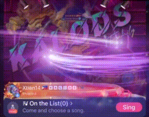 a screenshot of a video game with a purple background and a sing button