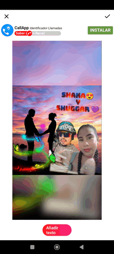 a phone screen shows a picture of a man and woman holding hands and the words shaka y shuggar