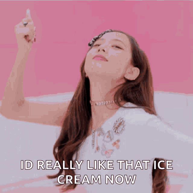a woman giving a thumbs up with the words id really like that ice cream now below her