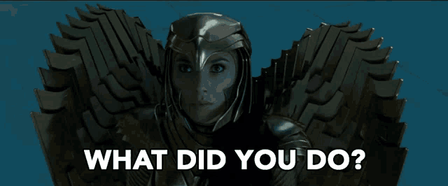 a woman in a helmet with the words what did you do written below her