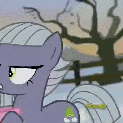 a close up of a cartoon pony with the word family on it