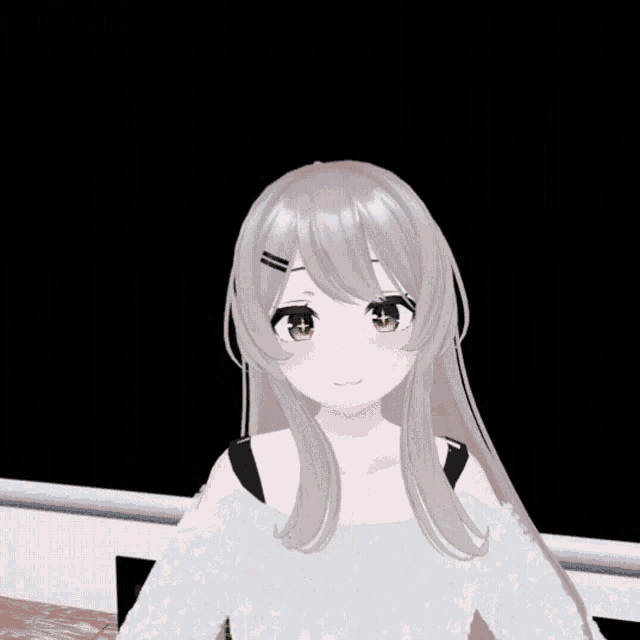 a girl with gray hair and green eyes is standing in front of a sign that says global syringe
