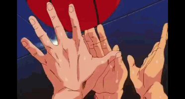 a bunch of hands are reaching out towards a red object