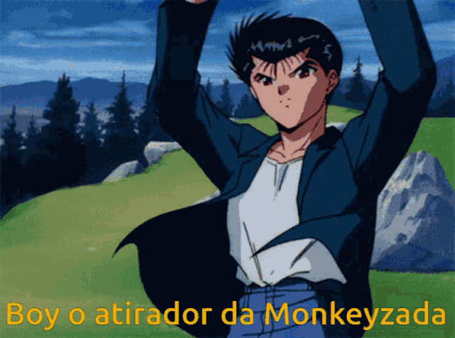 a picture of a boy with the words boy o atirador da monkeyzada on it