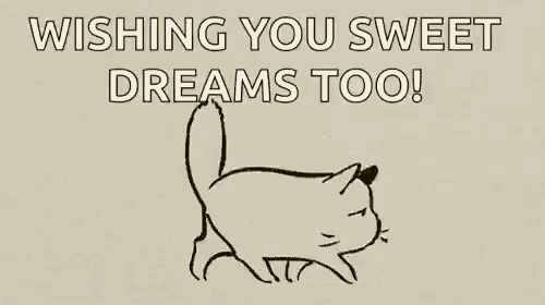 a drawing of a cat with the words wishing you sweet dreams too below it