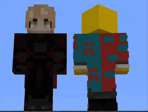 two minecraft characters are standing next to each other with one wearing a red and blue outfit with the word kfc on it