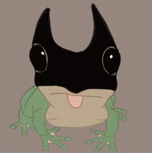 a frog wearing a batman costume with its tongue out