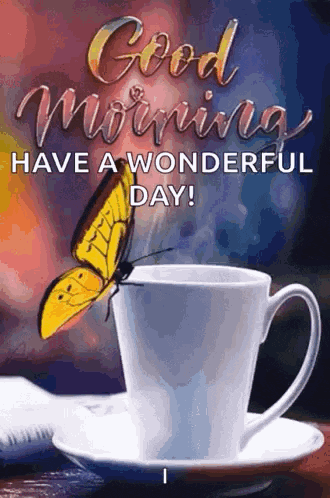 a butterfly is sitting on top of a cup of coffee on a saucer .