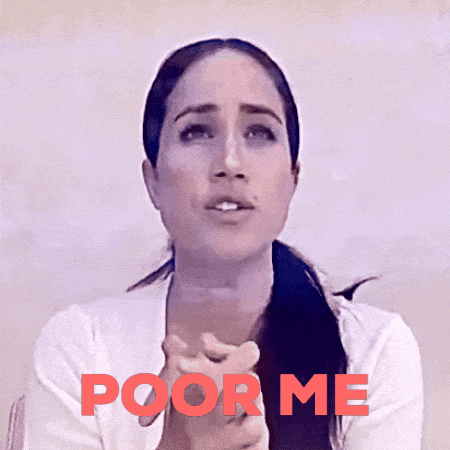 a woman with her hands on her chest and the word poor me written in red