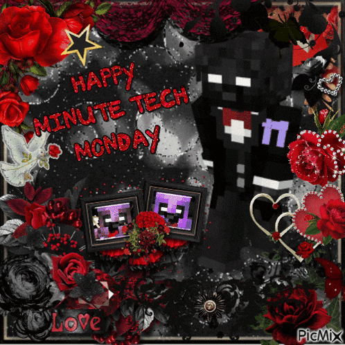 a happy minute tech monday greeting card with flowers