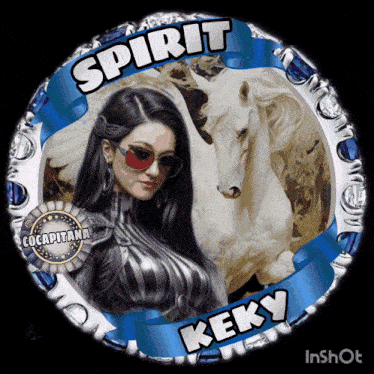 a picture of a woman and a white horse with the words spirit written on it