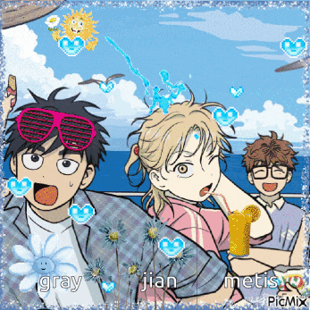a picture of a group of anime characters with the name gray on the bottom right