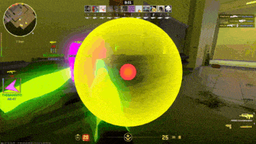 a screenshot of a video game shows a yellow circle with a red circle in the middle