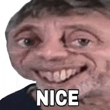 a man with a beard is smiling with the word nice written on his face .