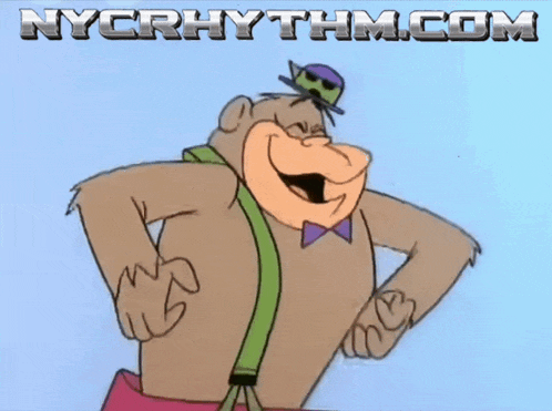 a cartoon character is standing with his hands on his hips and the website nycrhythm.com is below him