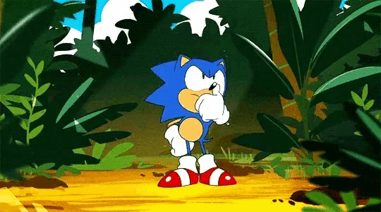 a cartoon of sonic the hedgehog standing in the woods