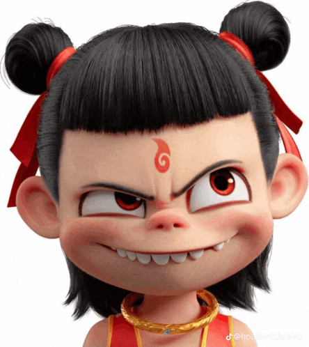 a close up of a cartoon character with a red s on his forehead