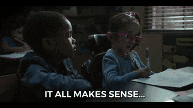 two little girls are sitting in a classroom with the words they 're totally watching you above them