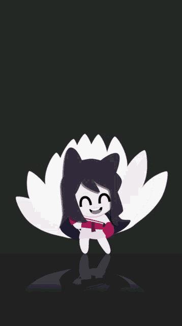 a cartoon drawing of a girl with purple hair and white feathers on her tail