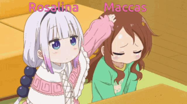 two anime girls with the names rosalina and maccas written on them