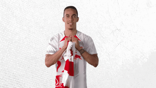 Showing My Scarf Yussuf Poulsen GIF - Showing My Scarf Yussuf Poulsen Rb Leipzig GIFs