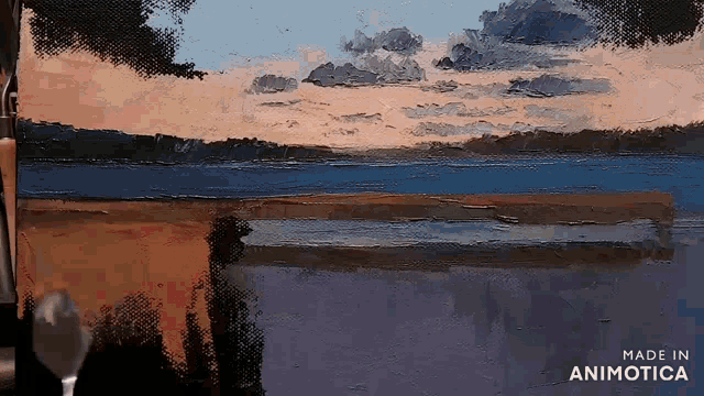 a painting of a body of water is made in animatica