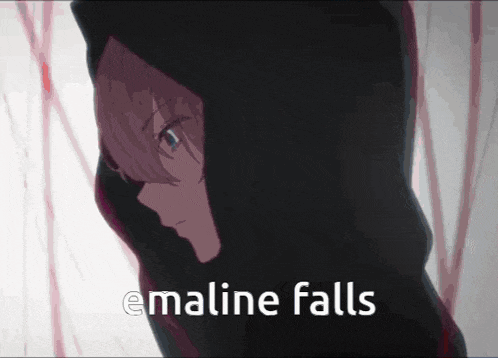 a picture of a person with the words emaline falls on it