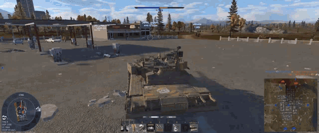 a screenshot of a video game shows a tank in a field