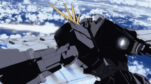 a black robot is flying through the air with a beam coming out of its mouth