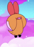 a cartoon character is flying in the air with a heart on her butt .