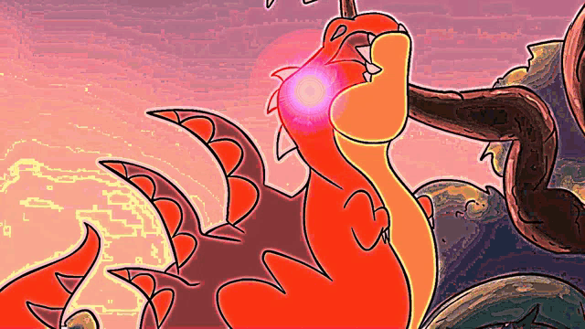 a cartoon of a dragon with a pink eye