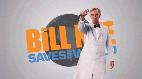 a man in a white coat is pointing at the words bill n saves wor
