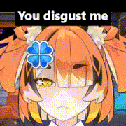a cartoon girl with a flower on her forehead and the words `` you disgust me '' written above her .