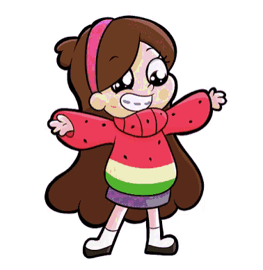 mabel pines from gravity falls is wearing a striped sweater and a pink headband