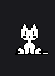 a black and white pixel art of a cat on a black background
