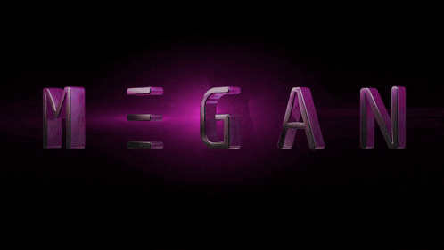 a silhouette of a woman stands in front of the word megan on a purple background