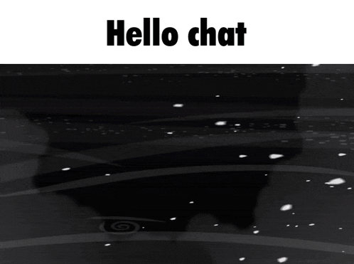 a black and white drawing of a monster with the words hello chat below it