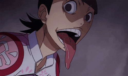 a cartoon of a man with his tongue hanging out