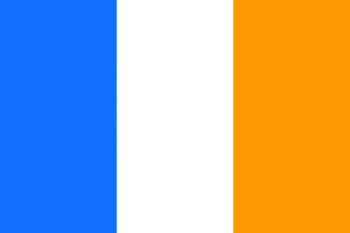 a blue , white and orange striped background with a white border .