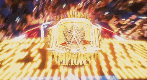 a wrestling ring with a champion 's belt on it .