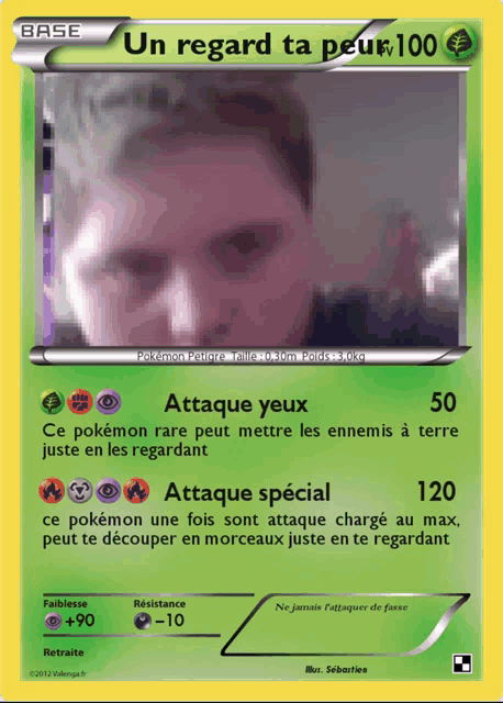 a pokemon card with a man 's face on it