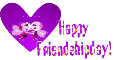 a purple heart with two bees on it and the words happy friendship day