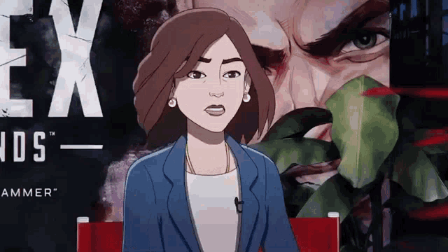 a cartoon of a woman in front of a sign that says ex ids