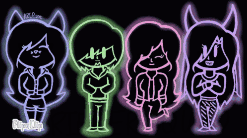 four neon cartoon characters are lined up in a row with the name artp 2016 on the bottom right