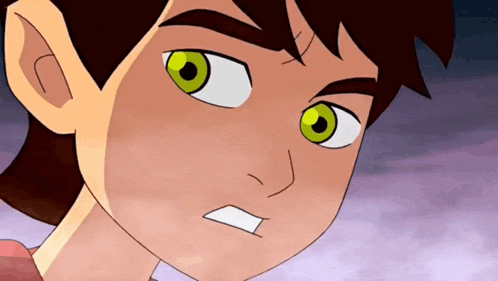 a close up of a cartoon character with a serious look on his face