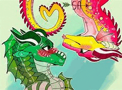 a green dragon and a pink dragon are looking at each other with a heart in their mouths .