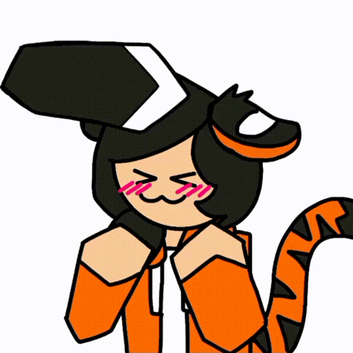 a cartoon drawing of a girl with a tiger tail and a black hat