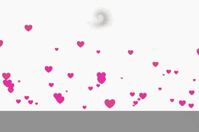 a bunch of pink hearts are flying around a white background