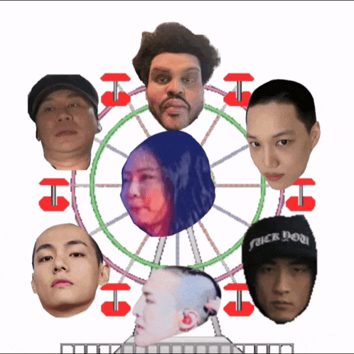 a ferris wheel with a woman 's face in the middle